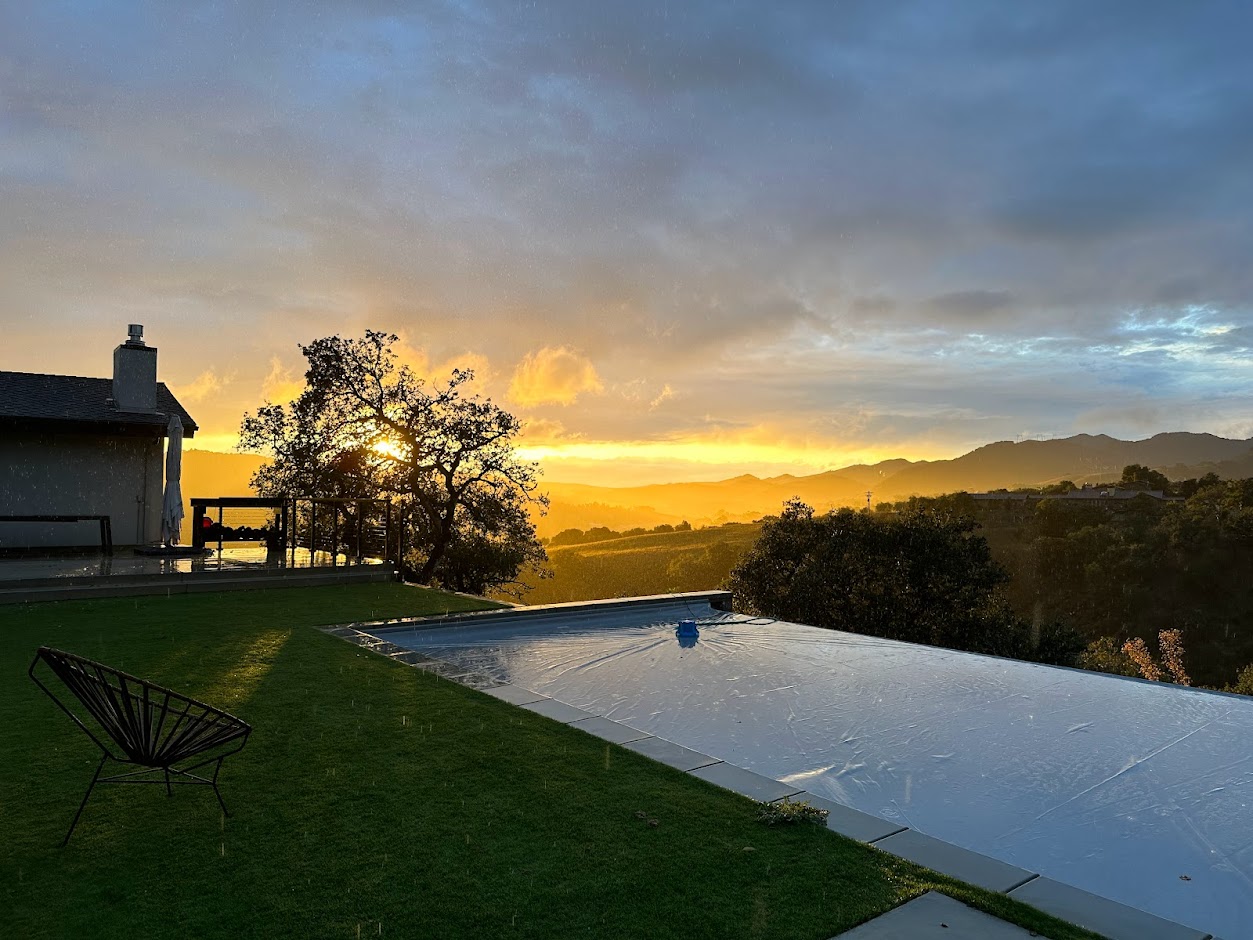 Swimming pool at sunset